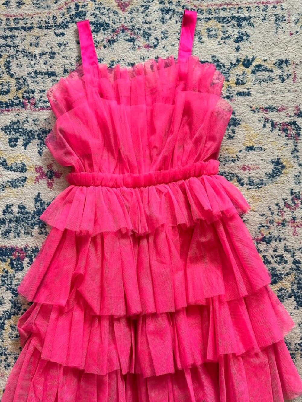 Storia Hot Pink Tulle Ruffle Mini Party Dress - Small